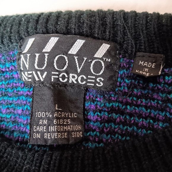 Vintage 90s Nuovo New Forces Large Sweater 3D Look Blue Black Purple Geometric - Picture 13 of 13